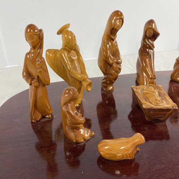 Abstract Carved Wood Nativity Set on Display Board | Modern Style | As-Is - Picture 6 of 10